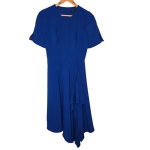 Black Halo Womens Blue Elegant Ruffle Cocktail Wedding Guest Crete Dress Size 2